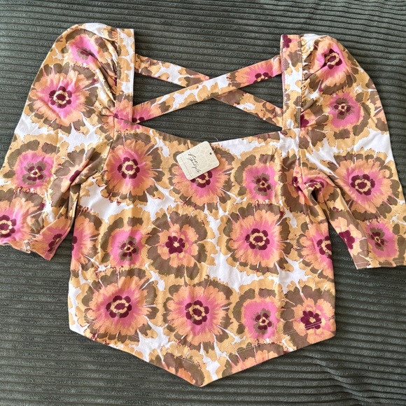 NWT Free People Give Me More Ivory Combo Floral Pink and Brown Women's Top - Picture 1 of 4